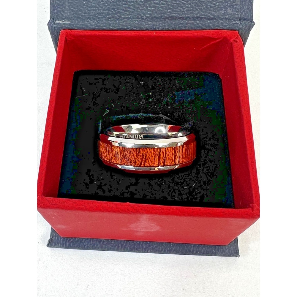 Thorsten Wedding Ring Melia Mahogany Wood Inlaid Titanium Polished‎ 8mm Size 10